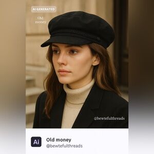 Black Fisherman Baker Boy Cap – Unisize 58 cm / 22.8” – Classic Retro Chic